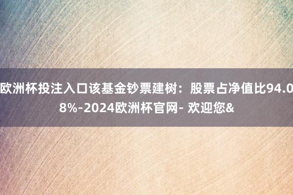 欧洲杯投注入口该基金钞票建树：股票占净值比94.08%-2024欧洲杯官网- 欢迎您&