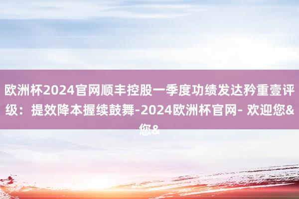 欧洲杯2024官网顺丰控股一季度功绩发达矜重壹评级：提效降本握续鼓舞-2024欧洲杯官网- 欢迎您&